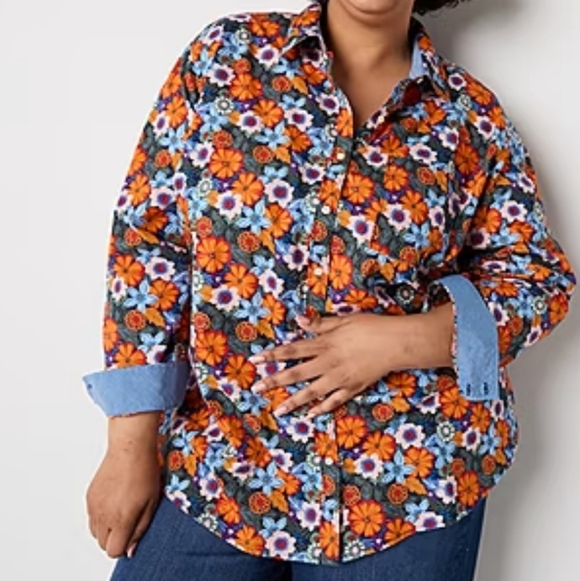 St. John's Bay Plus Womens Long Sleeve Relaxed Fit Button-Down Shirt 2X - Picture 1 of 5